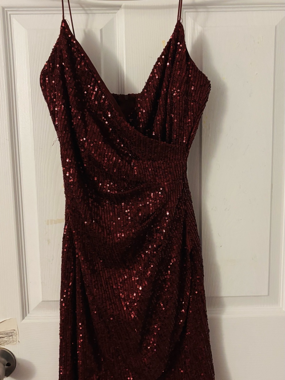 B Darlin Burgundy Sequin Strapless Slip Dress